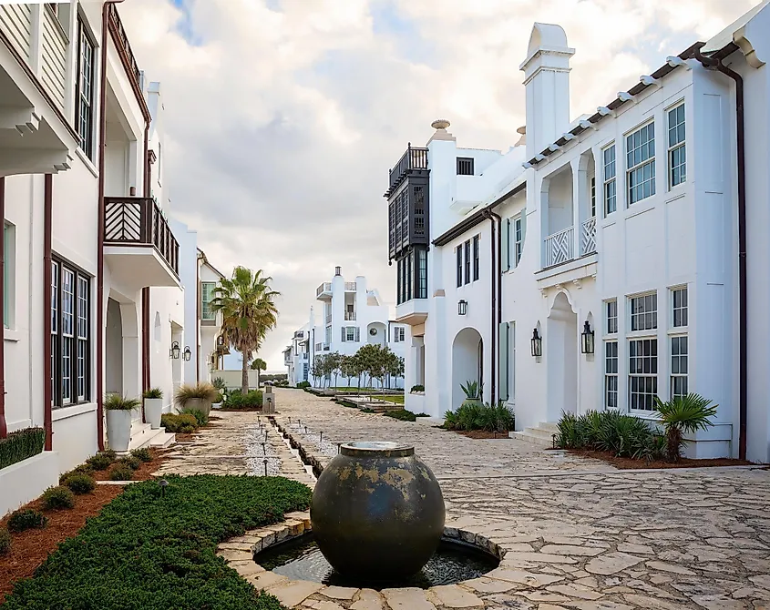 Mediterranean-inspired architecture in Alys Beach, near the Emerald Coast in Florida.