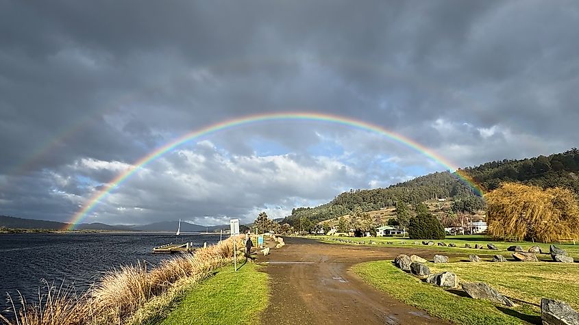 Double rainbow over Franklin in the Huon Valley, Tasmania.