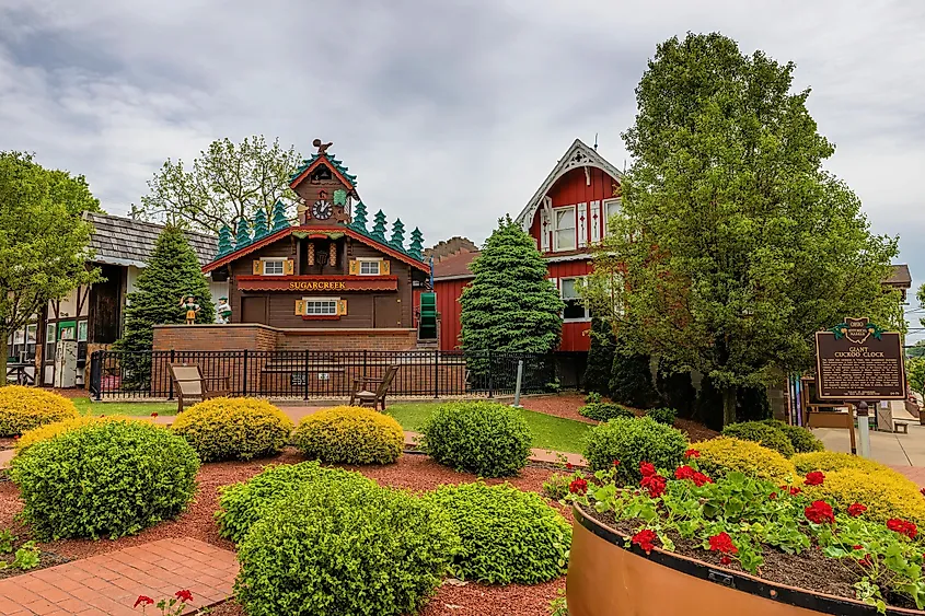 Sugarcreek, Ohio, USA - May 16, 2023: World's largest Cuckoo Clock, which stands over twenty-three feet tall and twenty-four feet wide.