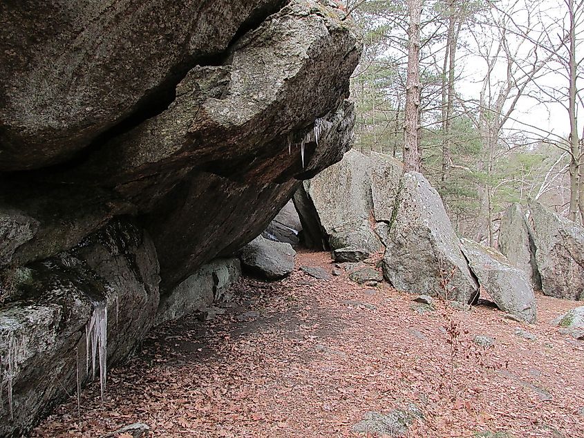 Rock shelter, Rock House Reservation, West Brookfield Massachusetts