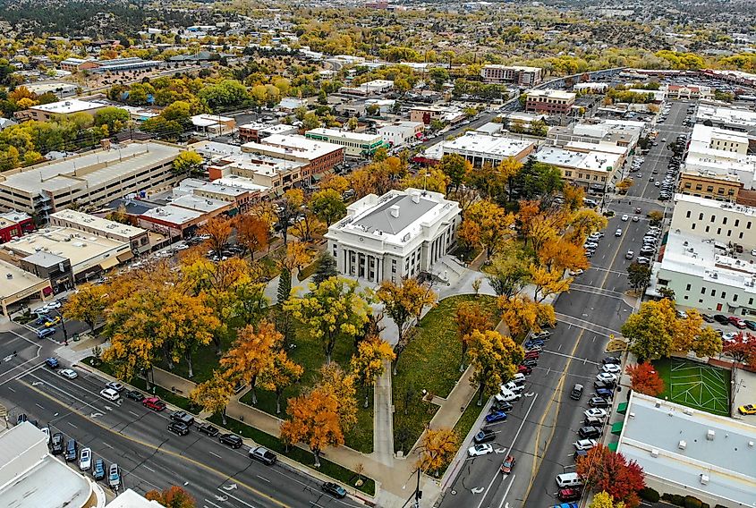 Aerial view of Prescott during fall in Arizona.