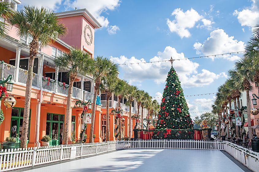 Christmas decorations in the city of Celebration, Florida. Editorial credit: Michael Gordon / Shutterstock.com