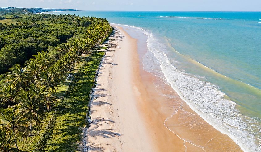 Trancoso, Porto Seguro, Bahia. Aerial view of Rio da Barra beach