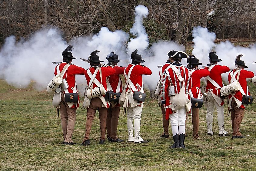 Revolutionary war reenactment at Fort Ward Historic Site Alexandria Virginia Washington DC area on President Day