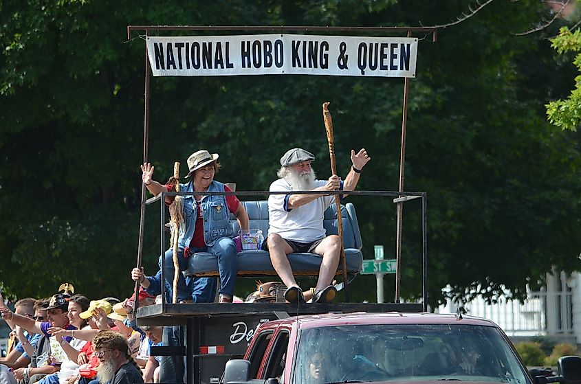 Songbird and Cindy Lou in the parade before the selection of the next King and Queen at Hobo Days in Britt, Iowa.
