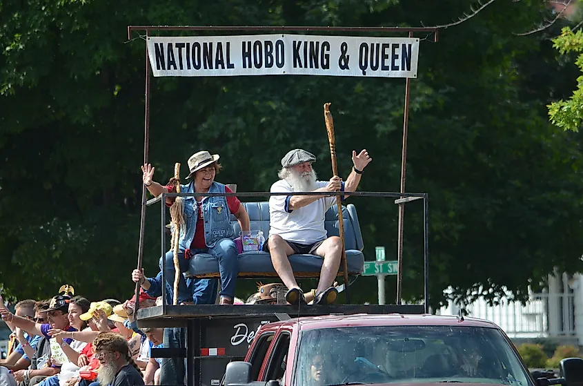 Songbird and Cindy Lou in the parade before the selection of the next King and Queen at Hobo Days in Britt, Iowa.