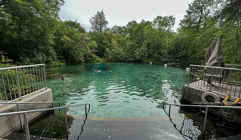 The spring in Ichetucknee State Park in Florida on a sunny day.