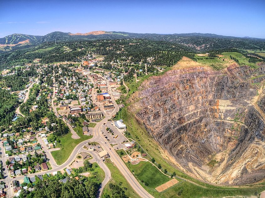 Aerial view of a massive mining area in Lead, South Dakota.