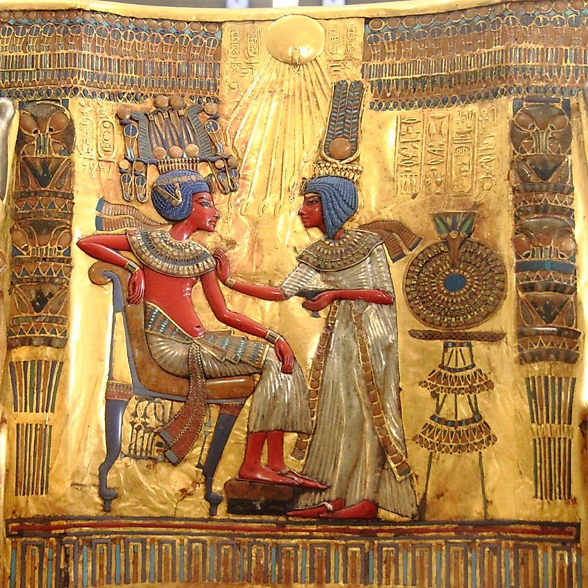 The Aten depicted in art from the throne of Tutankhamun, perhaps originally made for Akhenaten. New Kingdom, late 18th Dynasty. Amarna, Egypt.