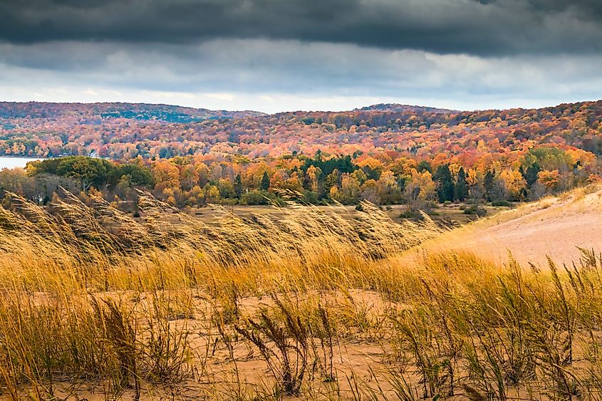 Spectacular fall colors at the Sleeping Bear Dunes National Shoreline.