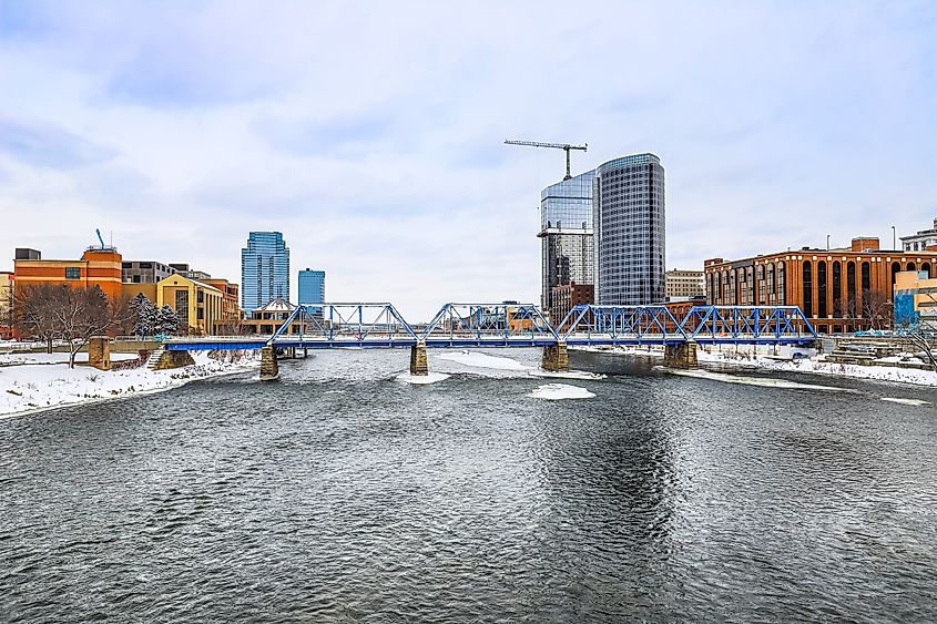 Downtown Grand Rapids, Michigan, in the snow.