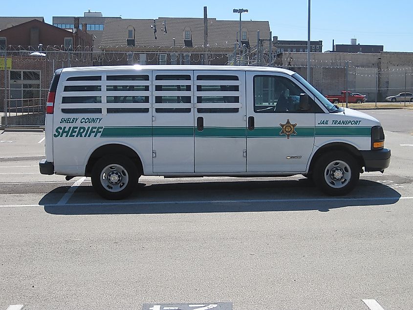 Jail transport van of the Shelby County Sheriff's Office at 201 Poplar Avenue, location of the Memphis-Shelby County jail.