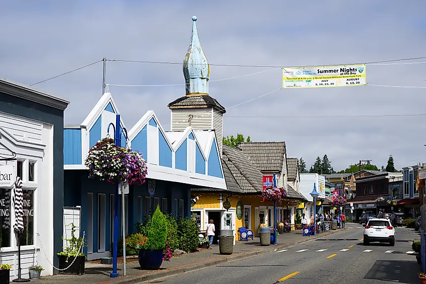 Along Front Street in downtown Poulsbo, Washington. Editorial credit: Ian Dewar Photography / Shutterstock.com