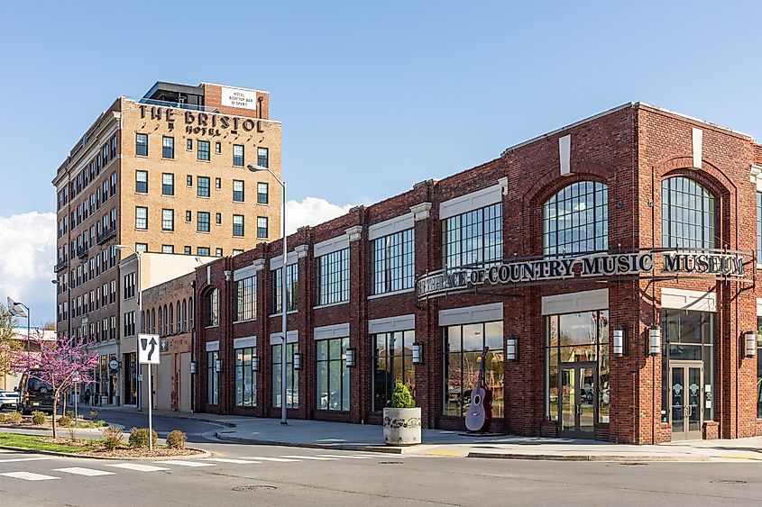he Birthplace of Country Music Museum, and The Bristol Hotel in Bristol Virginia. Editorial credit: J. Michael Jones / Shutterstock.com