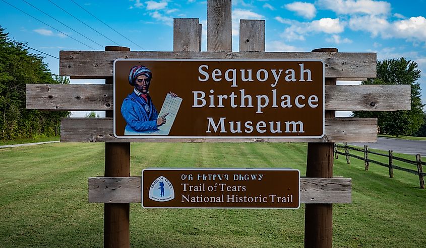 Sign for the Sequoyah Birthplace Museum, Vonore, Tennessee 