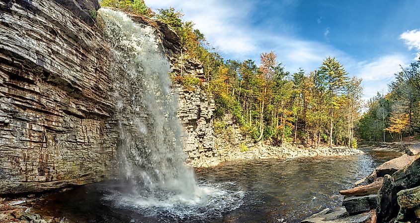 Panoramic view of Awosting Falls in Minnewaska State Park Reserve.