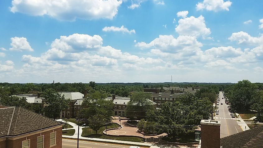 Skyline of Oxford, Ohio during a partially cloudy day.