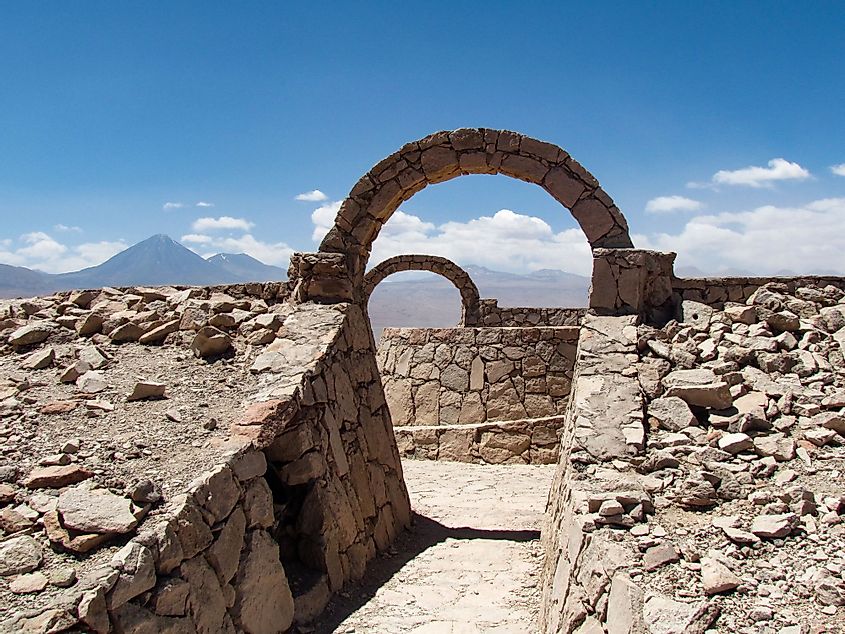 The arches of the ruins of the ancient city of Pukara de Quitor in San Pedro de Atacama