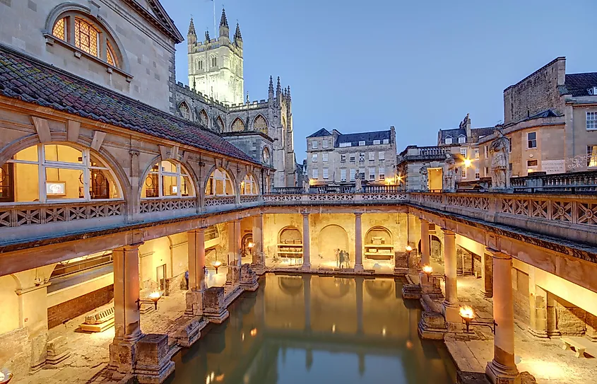 Old Roman baths at Bath, England, built on the site of the goddess Aquae Sulis.