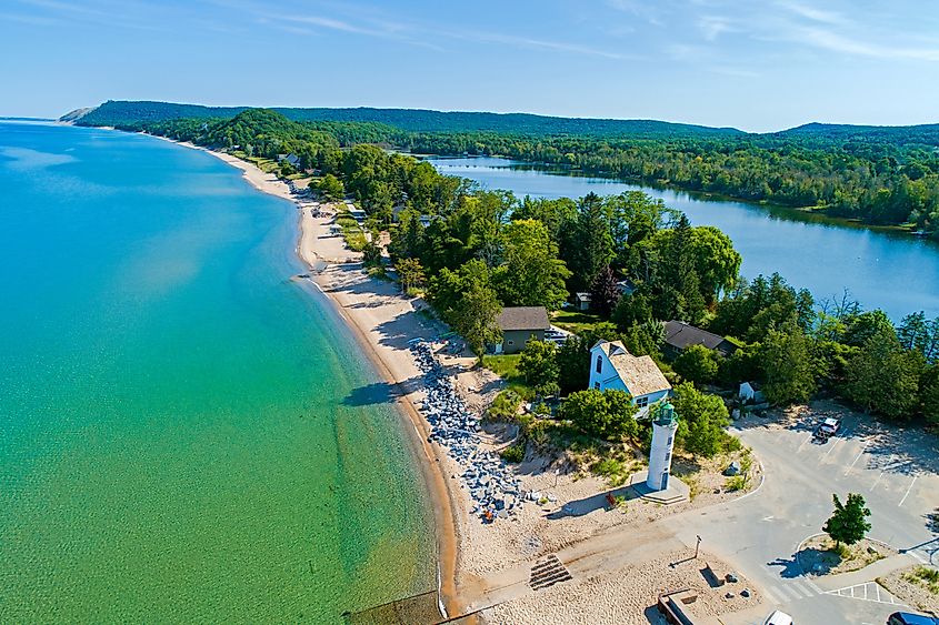 Robert Manning memorial lighthouse located in Empire, Michigan, USA.