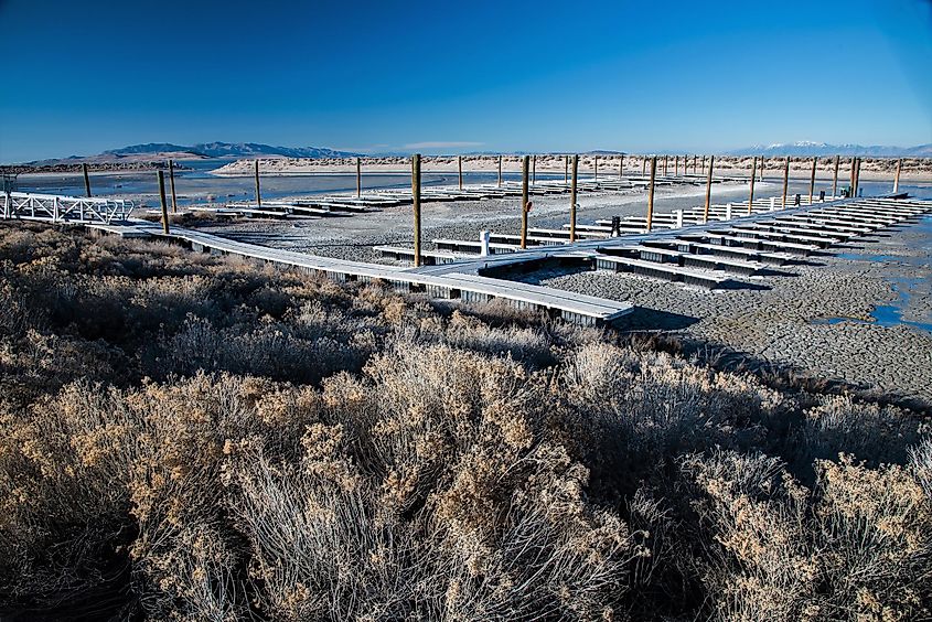 Abandoned boat docks on the Great Salt Lake. Due to drought and poor irrigation practices this once massive lake is disappearing.