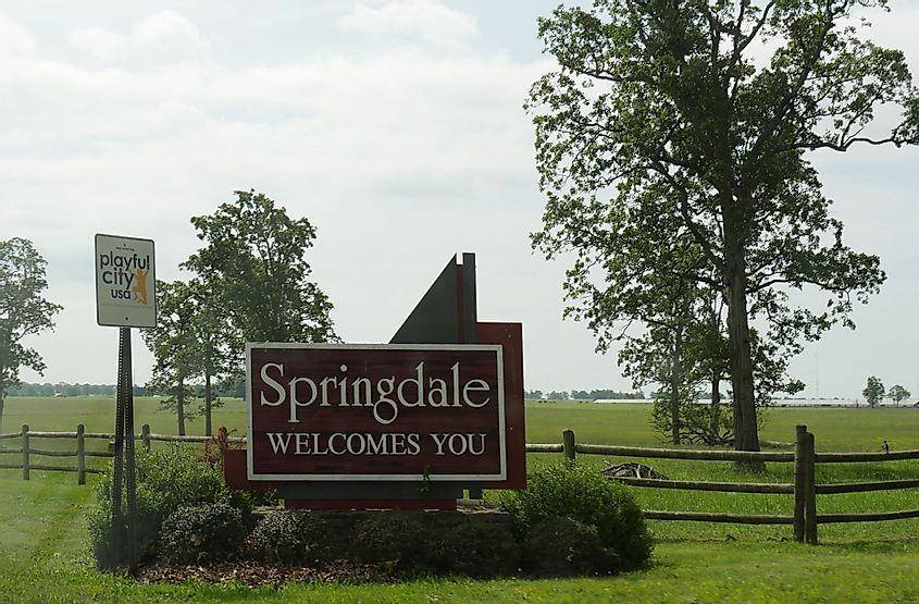 A roadside sign in Springdale, Arkansas