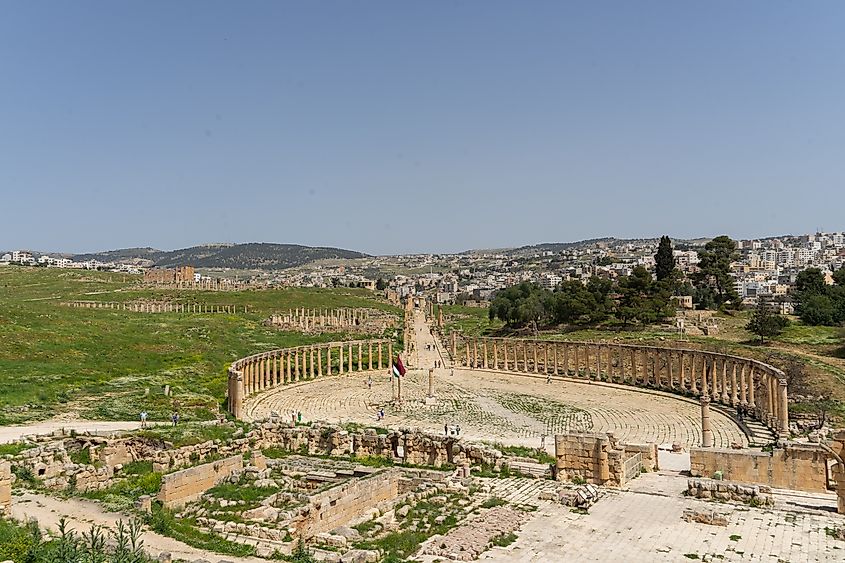 Roman ruins in the historic city of Jerash, Jordan