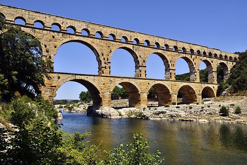 Pont du Gard is an old Roman aqueduct near Nimes, France