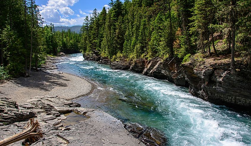 Middle Fork Flathead River in Glacier National Park, Montana USA