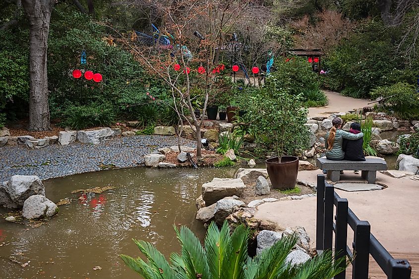 Visitors at the Japanese Garden in La Canada Flintridge.