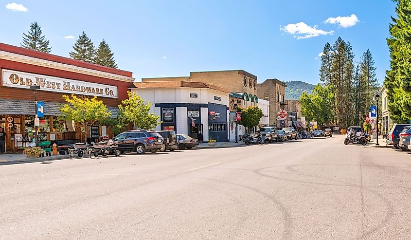 The historic downtown main street of the rural small town of Spirit Lake, Idaho, part of the general Coeur d'Alene region of the Idaho Panhandle