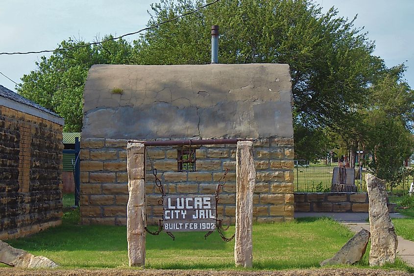 A shot of an old limestone city jail in Lucas, Kansas