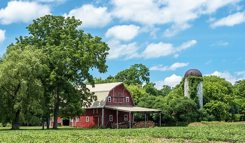 Old red barn and silo in Aurora