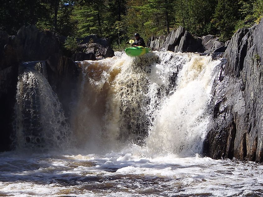 A kayaker runs "Billings Falls" in Gulf Hagas.