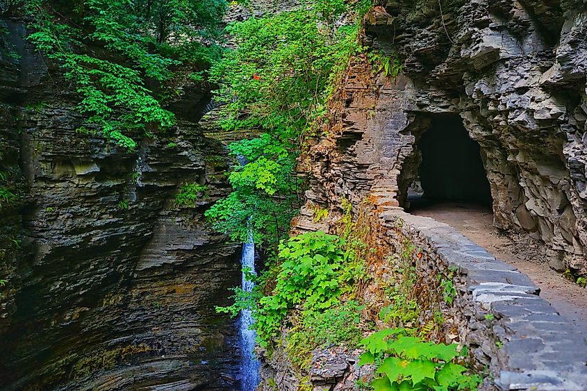 Breathtaking view of a waterfall in the Watkins Glen State Park in New York