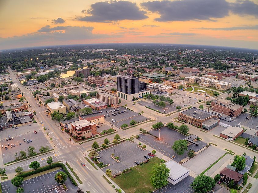 Aerial Sunset View of Sheboygan, Wisconsin on Lake Michigan