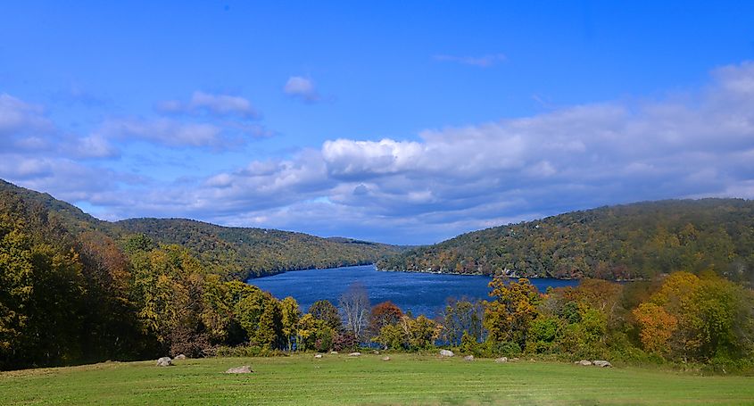 Elevated view of Squantz Pond in New Fairfield Connecticut,USA