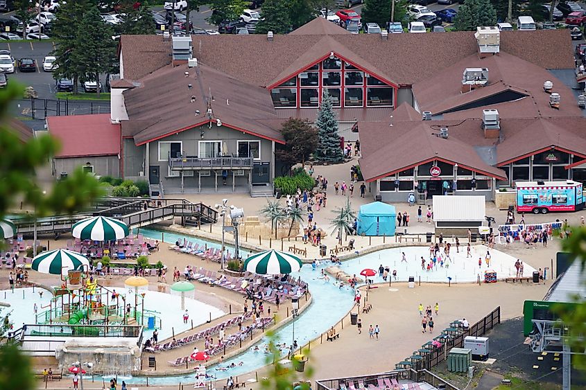 The aerial view of the Camelbeach Outdoor Waterpark in Tannersville, Pennsylvania