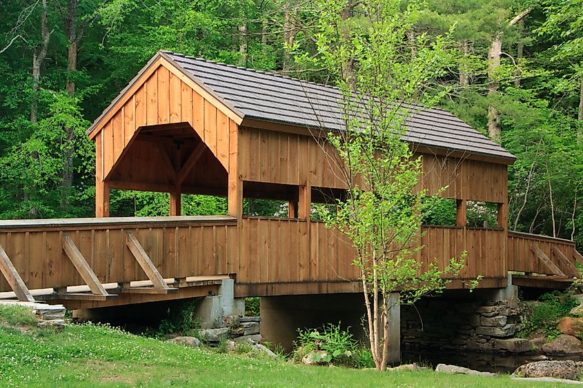 Wooden covered bridge at Devil's Hopyard State Park in Connecticut