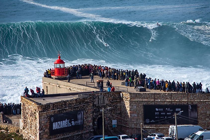 Nazaré, Portugal, is famous for its massive surf waves.