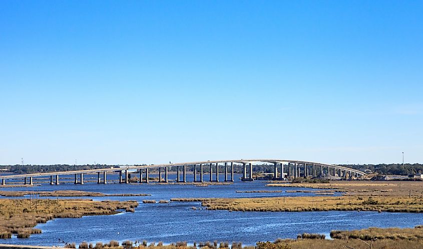 Atchafalaya Basin Bridge stretches over the waters of the Atchafalaya Basin