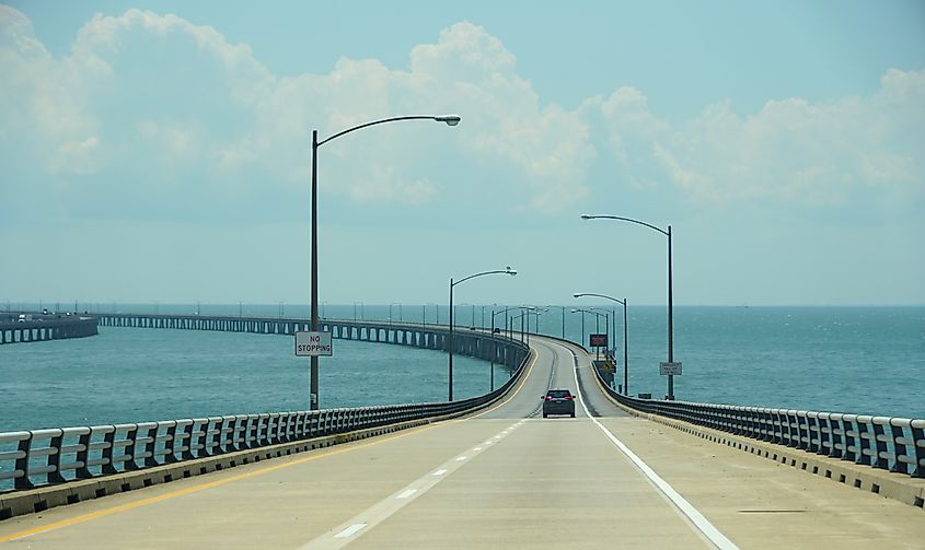 The light traffic on Chesapeake Bay Bridge Tunnel in the summer