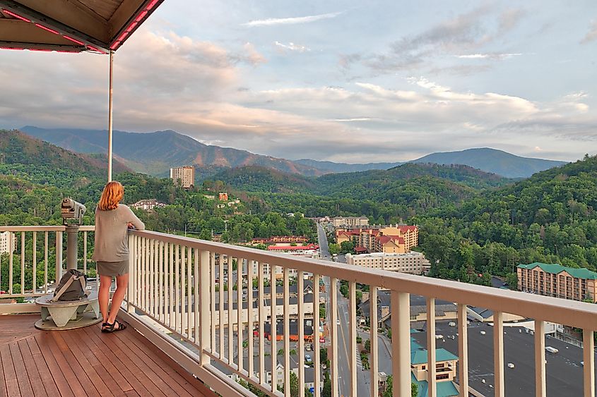 The view of the spectacular Great Smoky Mountains from Gatlinburg, Tennessee.