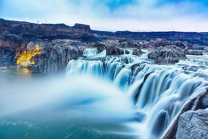 Beautiful Shoshone Falls in blue hour. Snake river, Twin Falls, Idaho