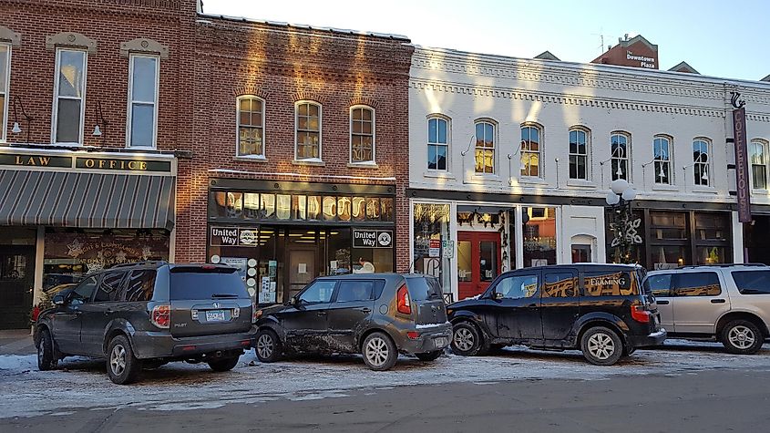 Old buildings lines quaint streets in historic Red Wing, Minnesota.