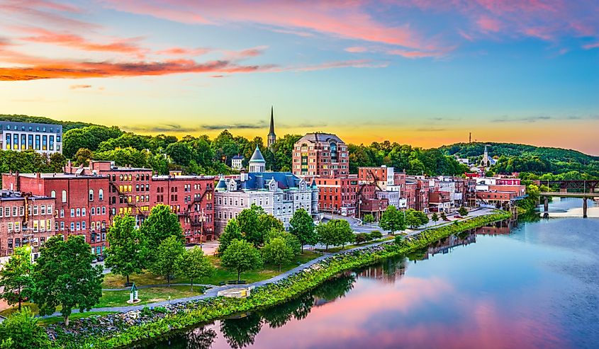 Augusta, Maine, downtown skyline on the Kennebec River.