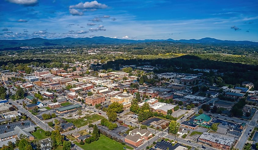 Aerial view of downtown Hendersonville, North Carolina