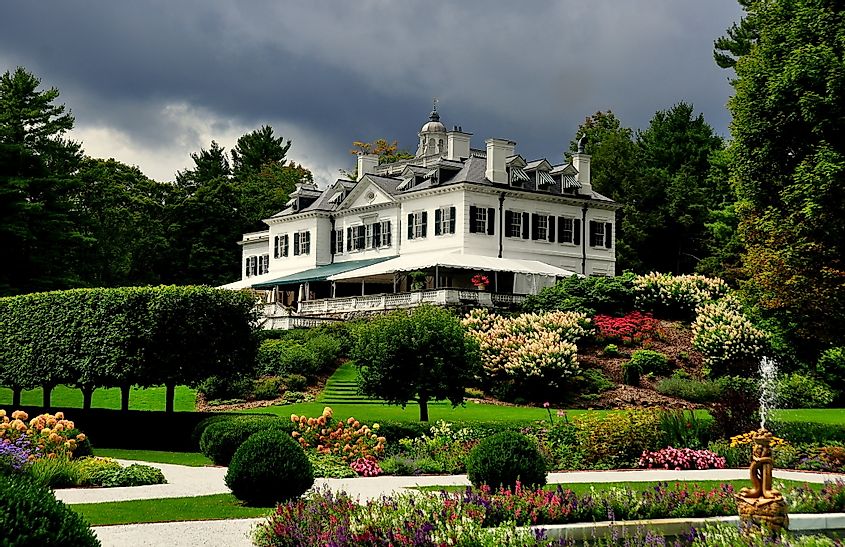 Lenox, Massachusetts: The Mount, home of American author Edith Wharton, seen from the formal French flower garden