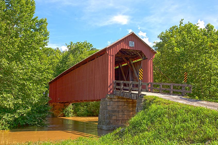 Editorial Photo Credit: Arianna Stewart via Shutterstock. Hune Covered Bridge