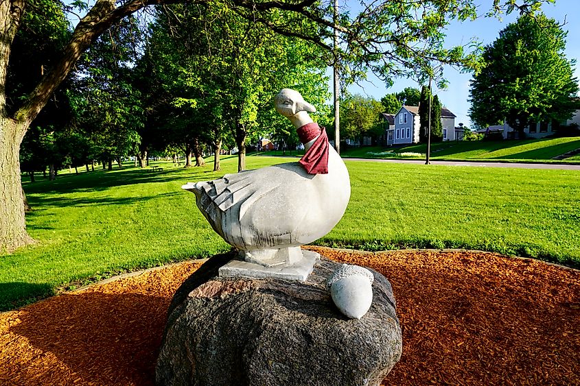 Statue of Gertie the Goose in Riverside Park, a mascot for the Goosetown neighborhood in New Ulm, Minnesota